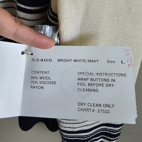 NEW St.John Knit Pullover Nautical Santana Navy Blue White Nautical Prep Sweater - Picture 7 of 7